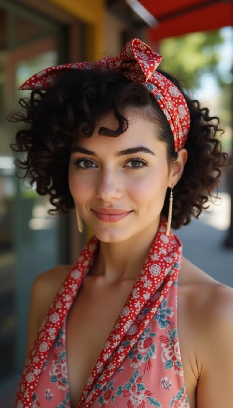 Short Curly Hair with Scarf