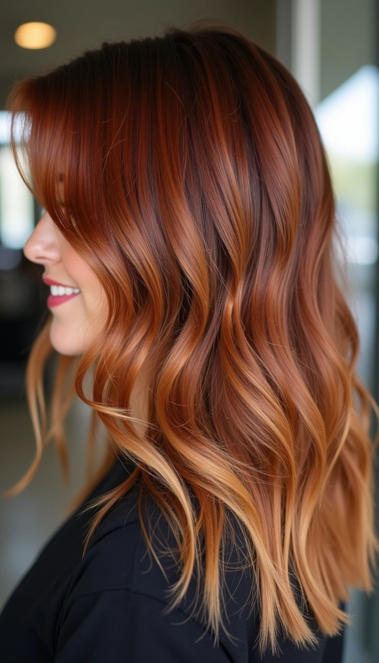 Copper and Blonde Highlights with Dark Roots