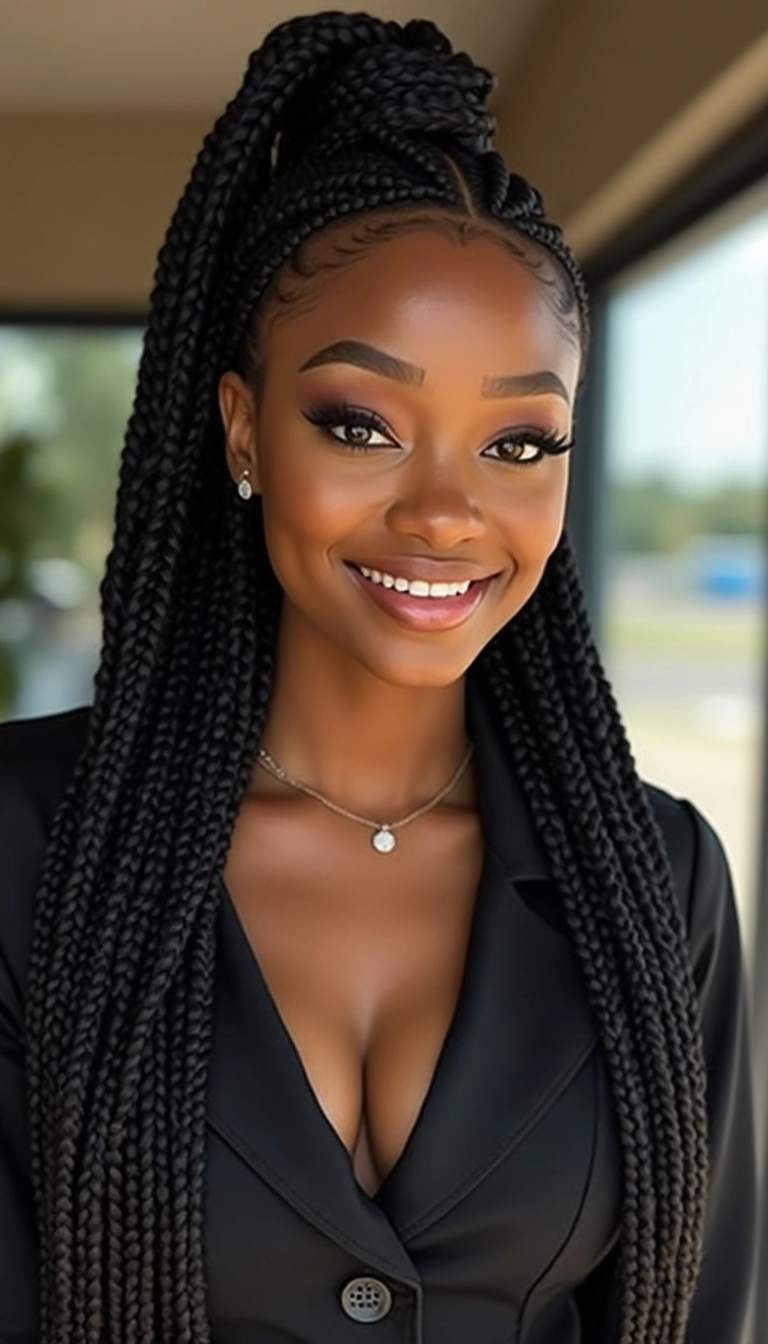 Box Braid Half Up Half Down