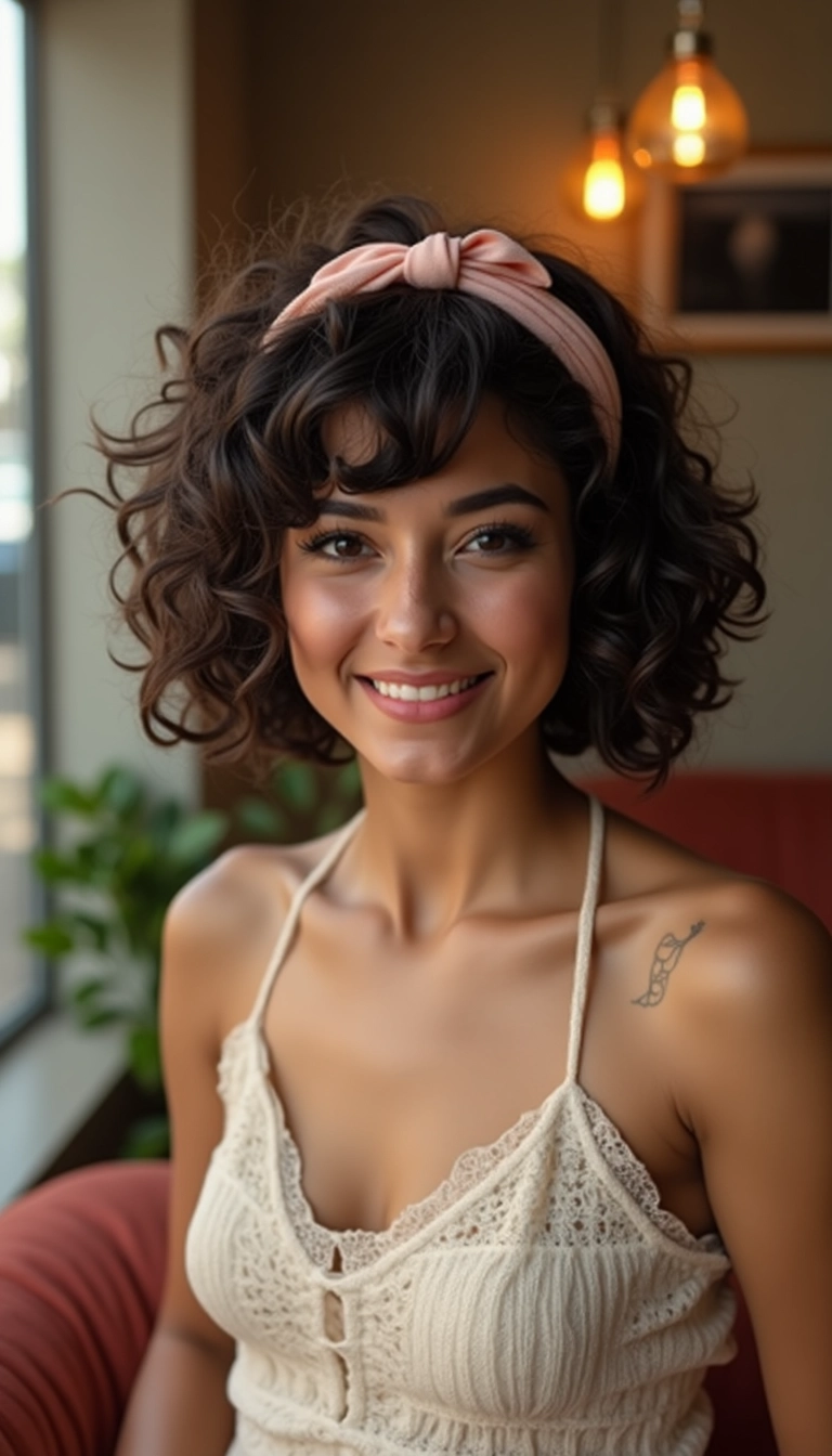 Short Curly Hair with Headband