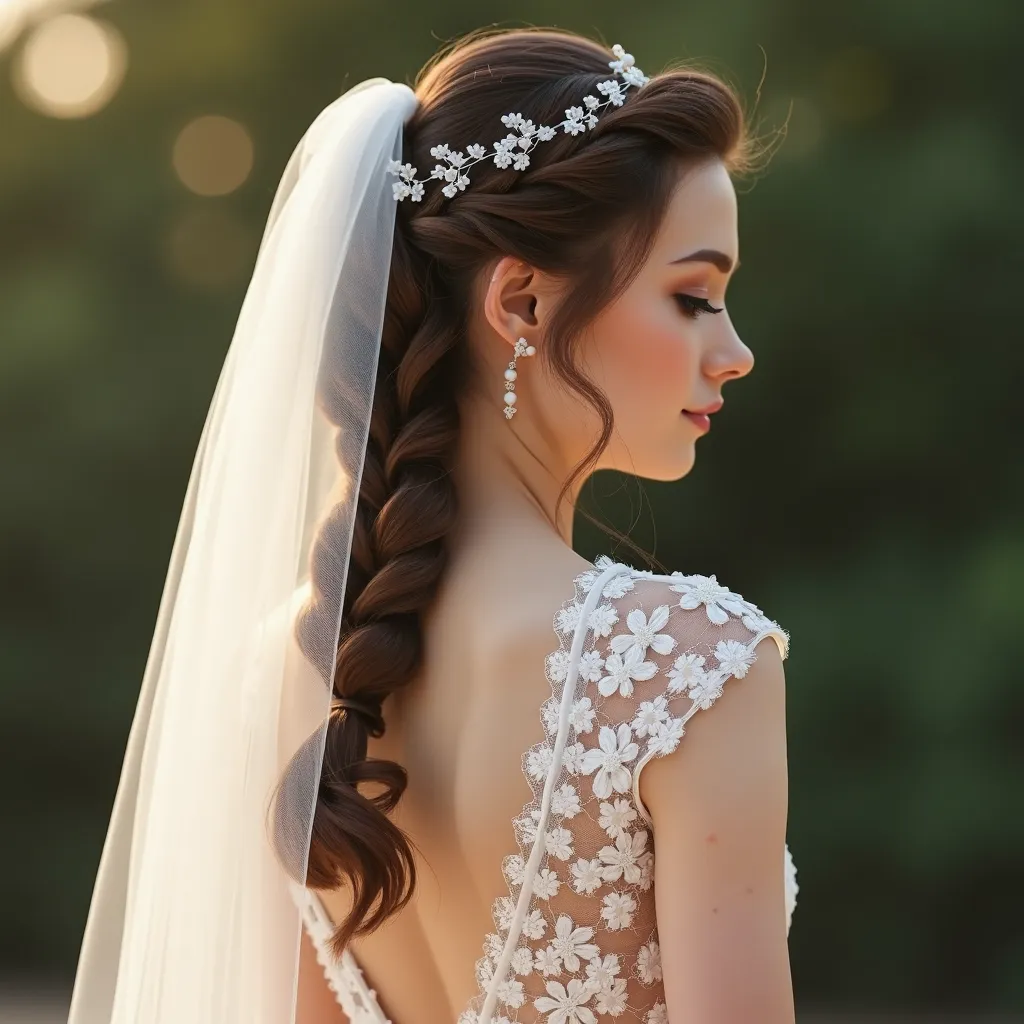 Fishtail Braid with Veil