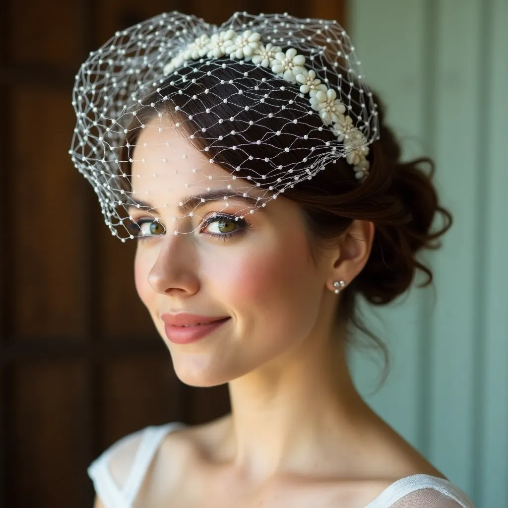 Short Hair with Birdcage Veil