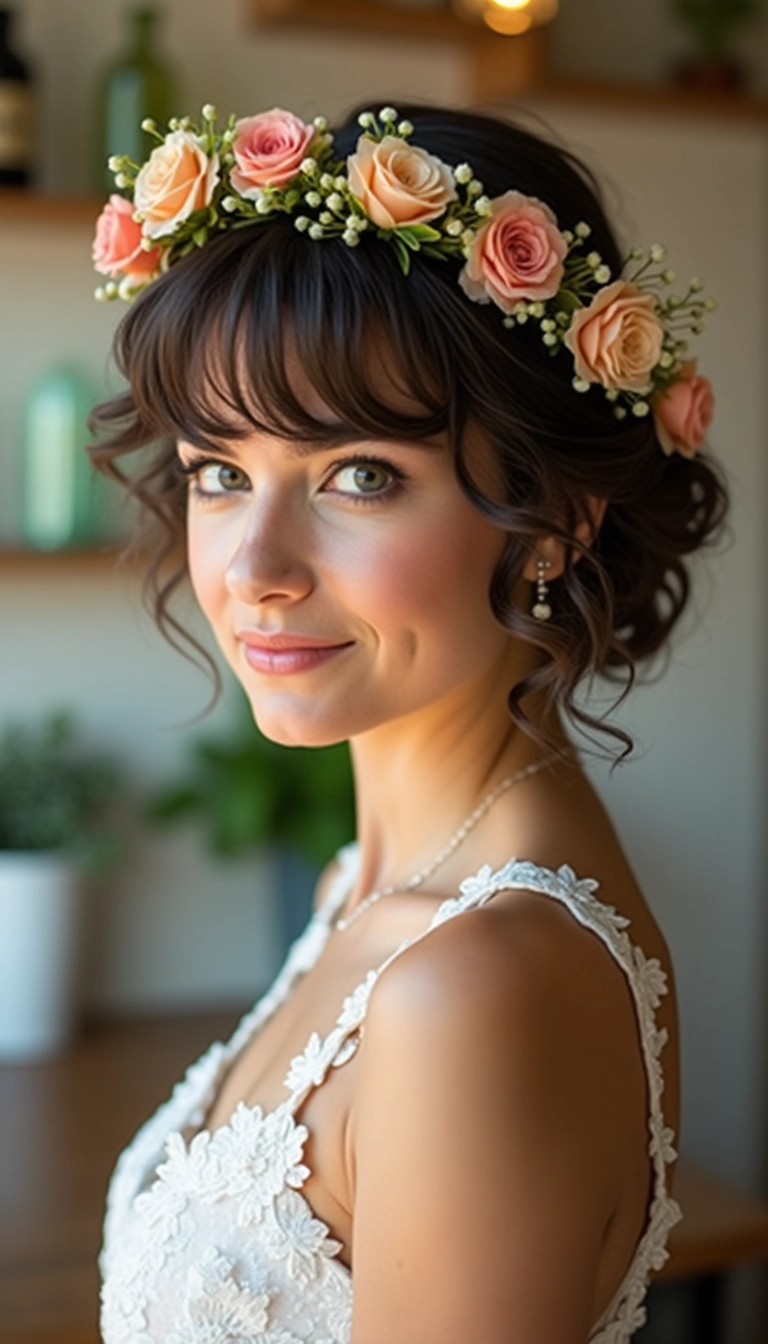 Short Curls with Flower Crown