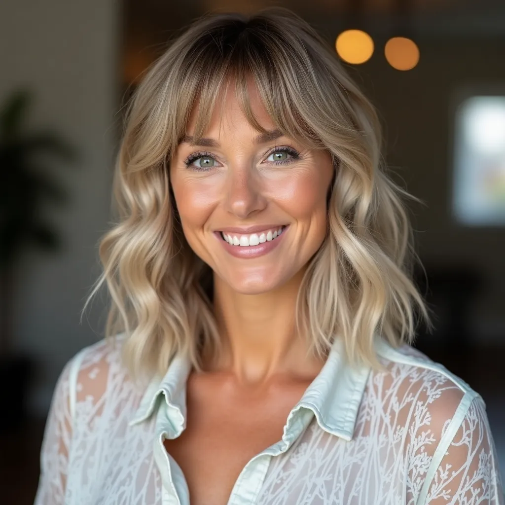 Wavy Lob with Bangs