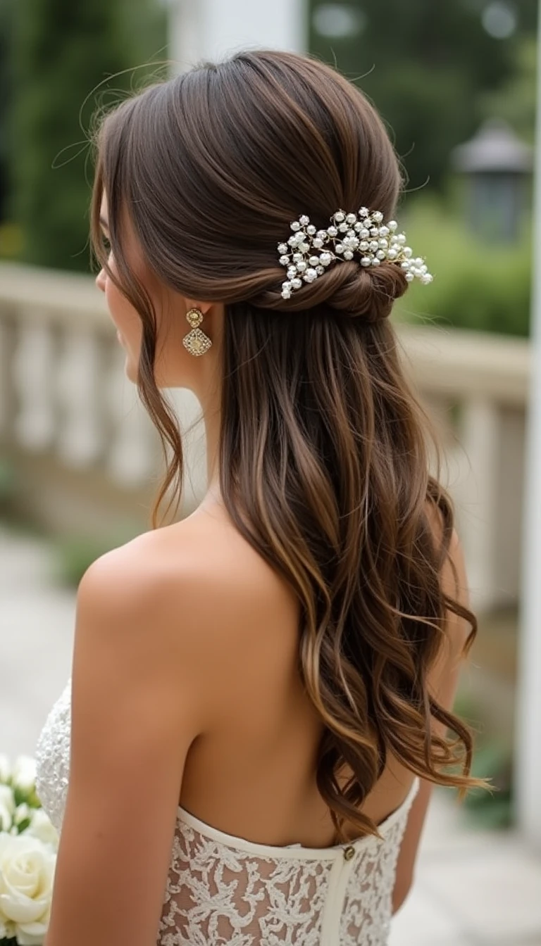 Half Up Half Down Bridesmaid Hair with Accessories Galore