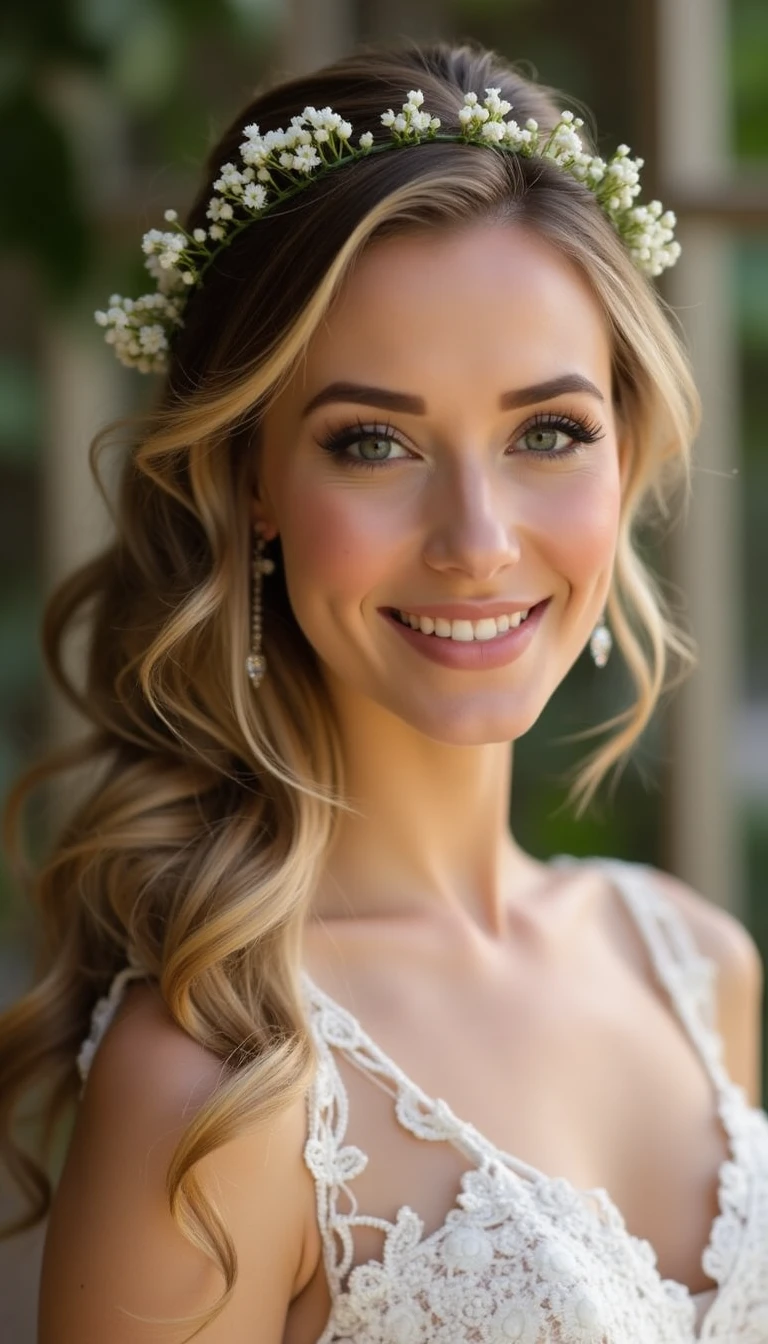 Floral Accents in Half Up Half Down Bridesmaid Hair