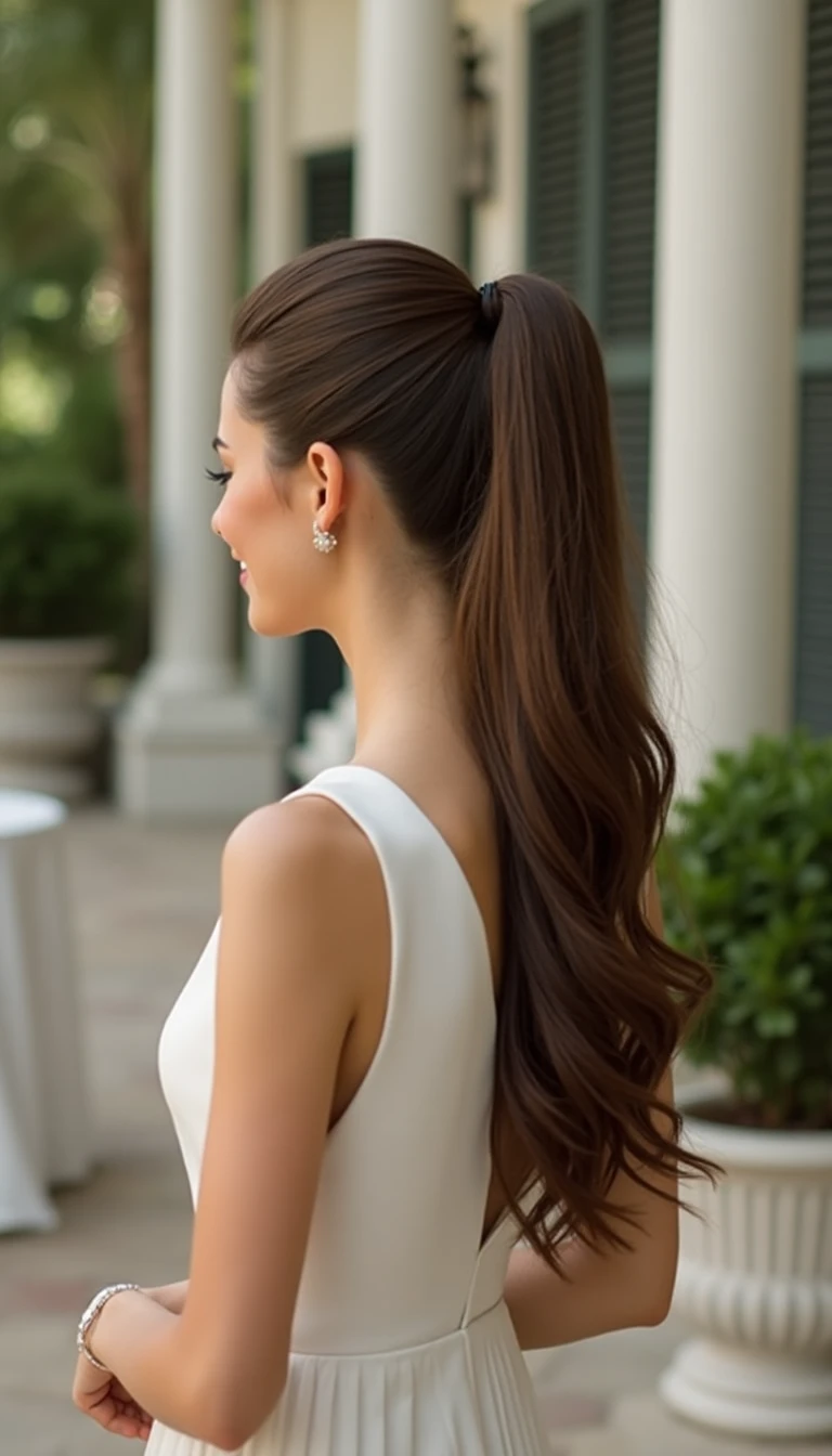 Sleek Ponytail: A Modern Twist on Easy Wedding Guest Hairstyles