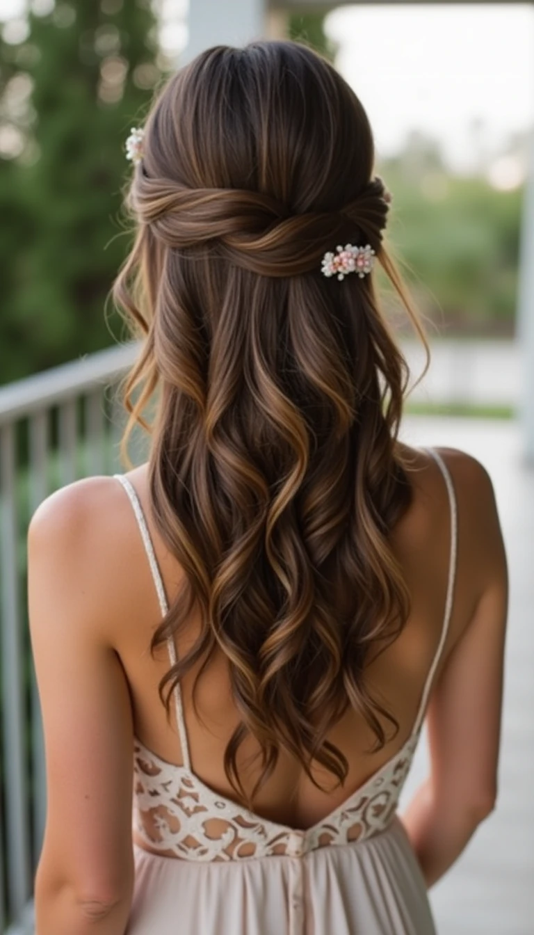 Romantic Waves with Half Up Half Down Bridesmaid Hair