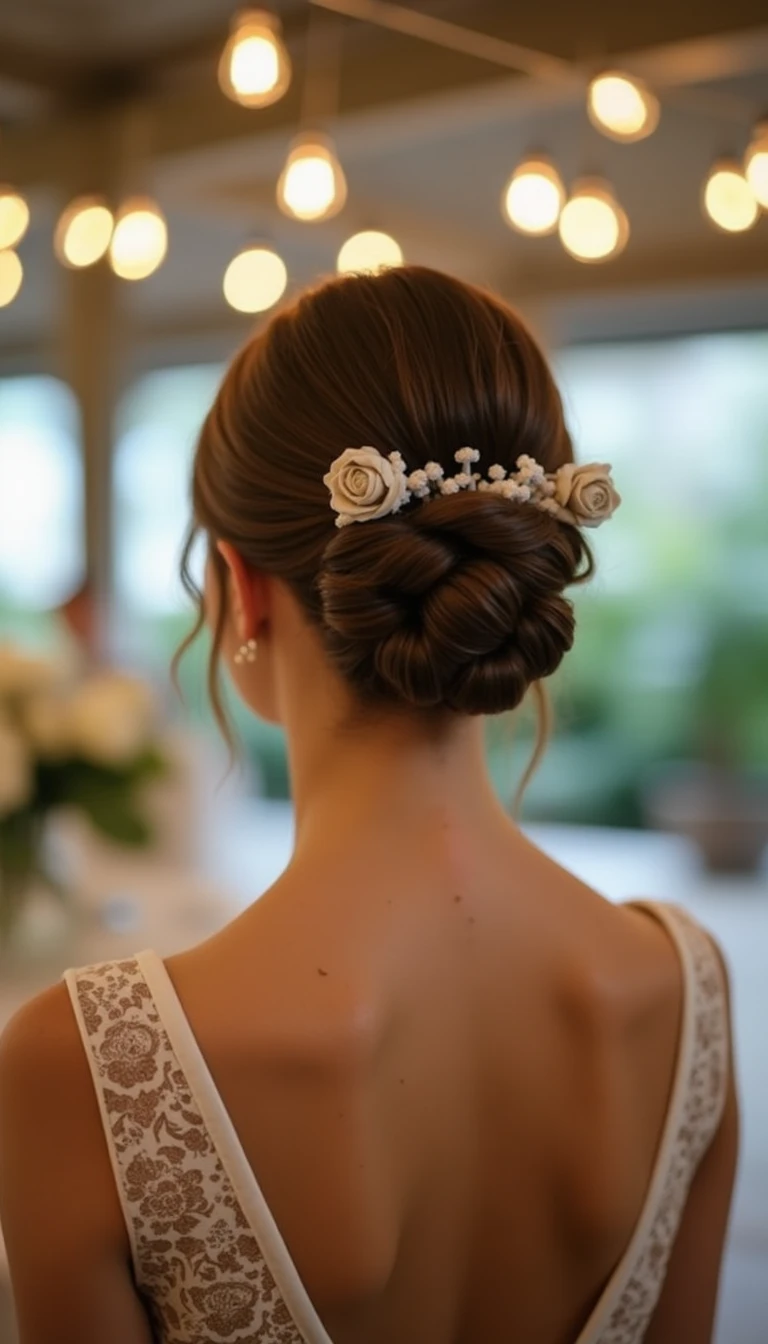 Messy Bun with a Twist: A Casual Wedding Guest Hairstyles Medium Delight