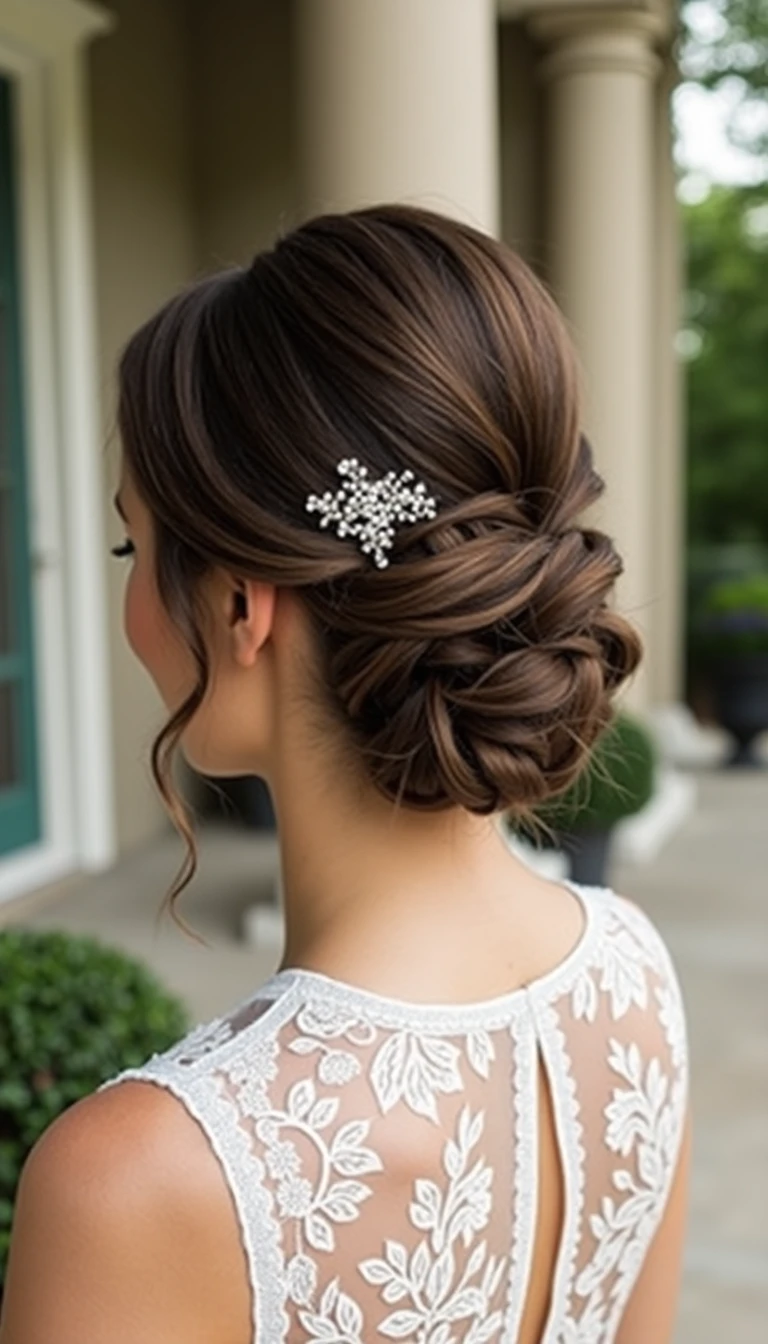 Glamorous Chignon: An Elegant Easy Wedding Guest Hairstyle