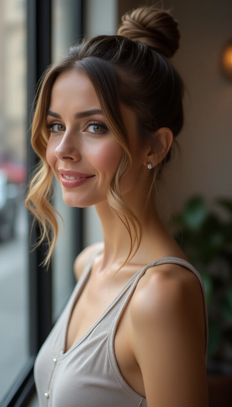 The Casual Chignon: A Soft Layered Haircut's Best Friend