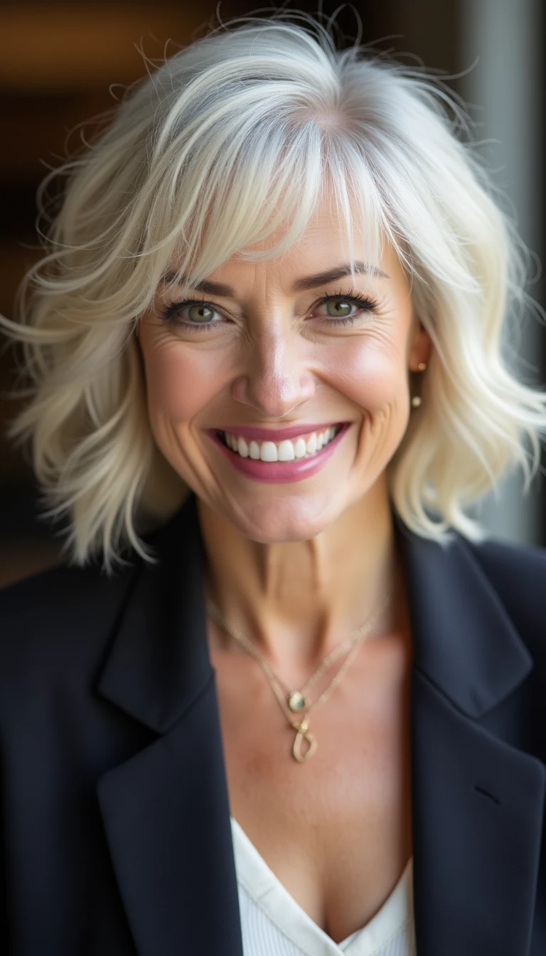 Elegant Hairstyles for Older Women with Thick Hair: The Feathered Bangs