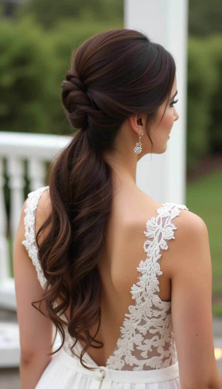 Twisted Ponytail: Modern Elegance in Wedding Guest Hairstyles for Long Hair
