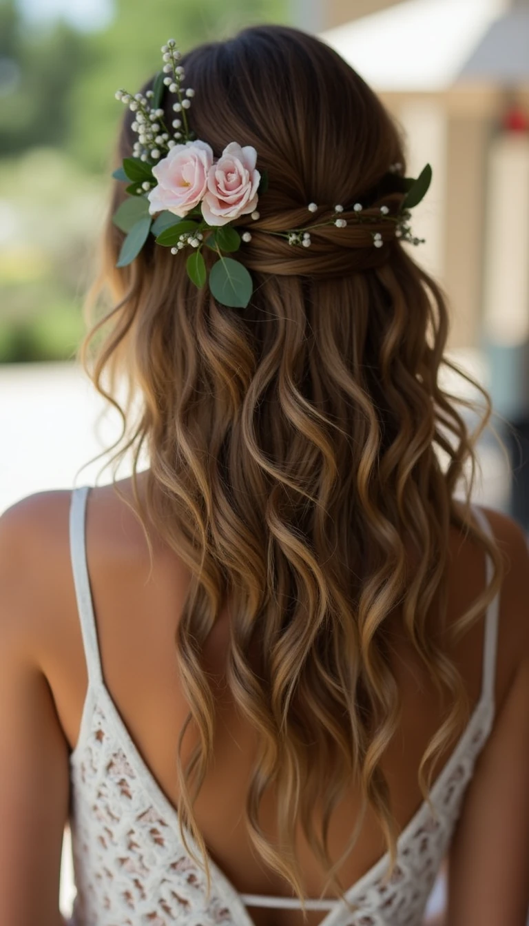 Bohemian Waves with Accessories: A Free-Spirited Wedding Guest Hairstyles Medium Style