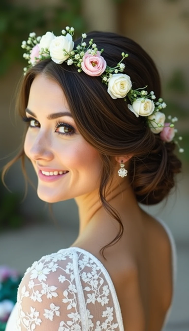Floral Crown Styles: Whimsical Bridesmaids Hairstyles for Outdoor Weddings
