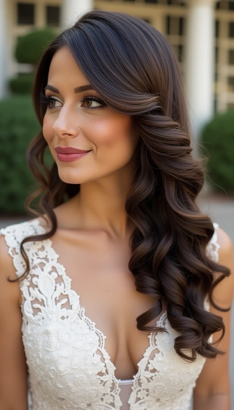 Elegant Side Swept Curls: A Glamorous Wedding Guest Hairstyles Medium Finale
