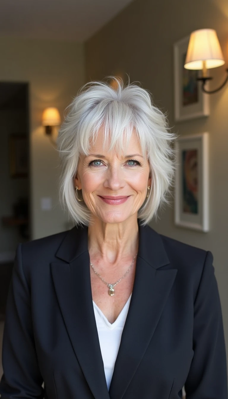 Textured Bangs: A Playful Addition to Haircuts For Older Women With Fine Hair