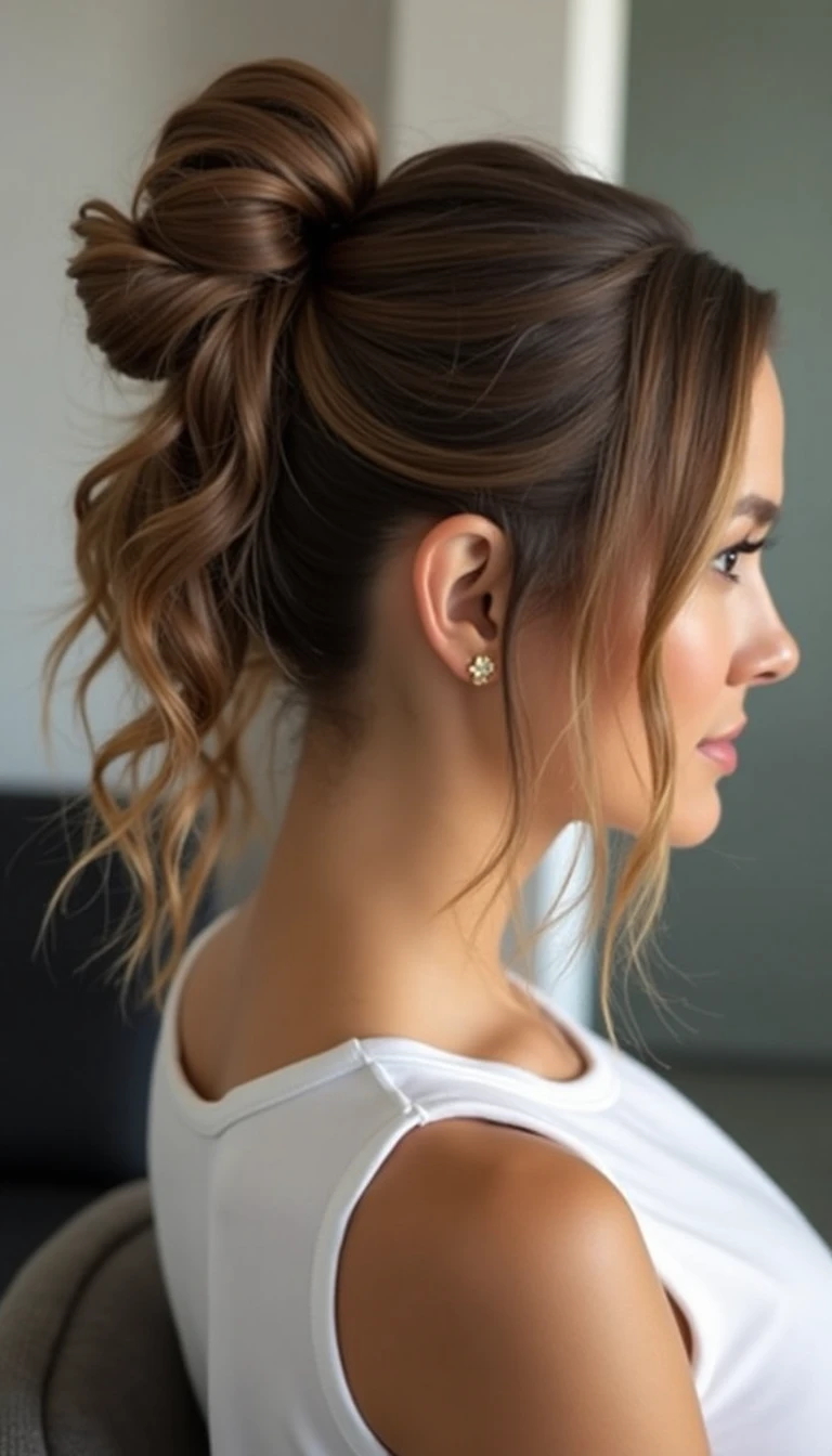 Honey Brown Balayage Hairstyles Ideas: The Messy Bun Twist