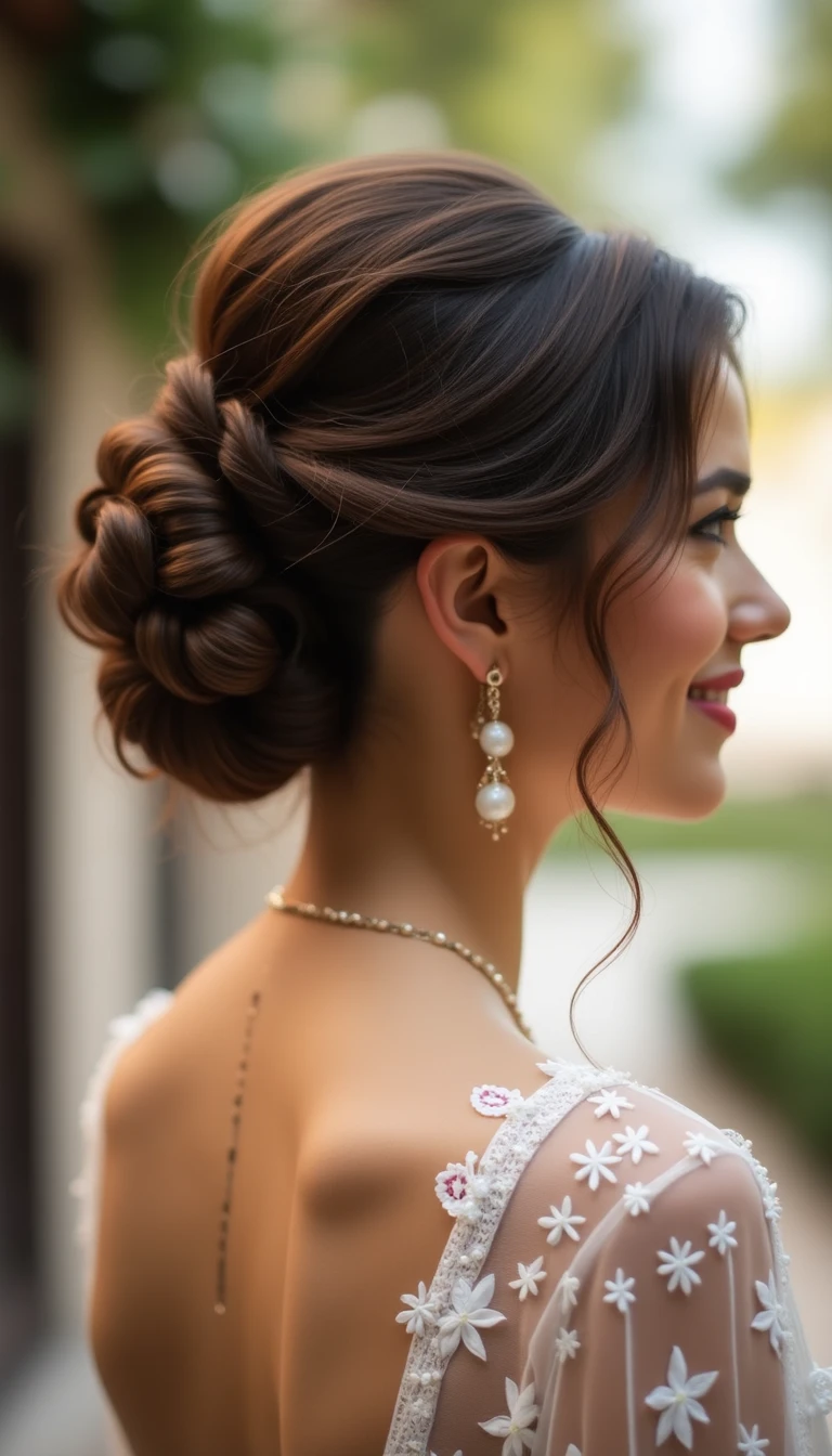 Textured Bun: A Contemporary Twist on Wedding Guest Hairstyles Medium