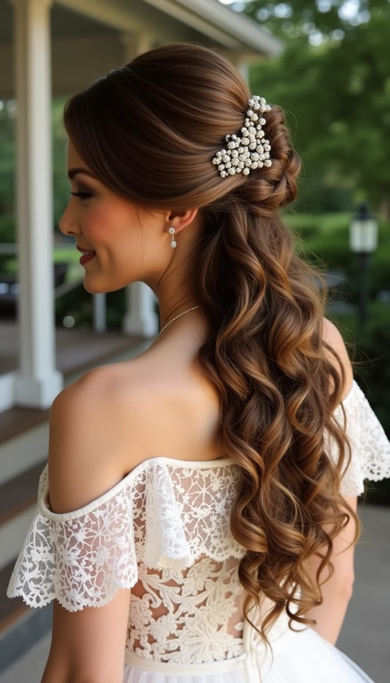 Side-Swept Curls: Glamorous Wedding Guest Hairstyles for Long Hair