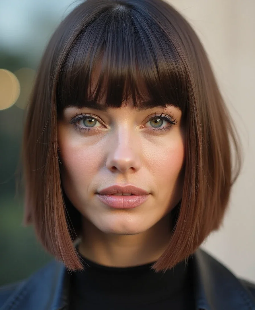 2. Sleek Bob with Bangs