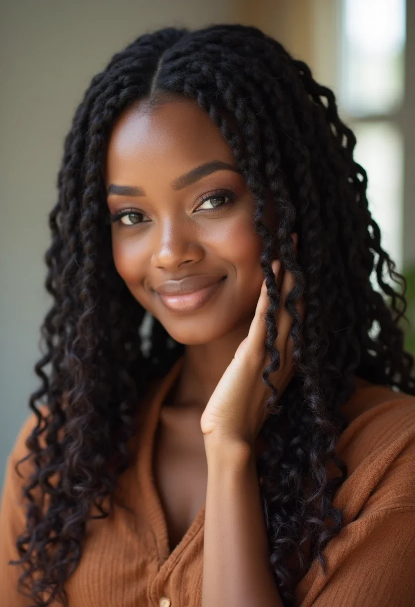 11. Box Braids with Curly Ends