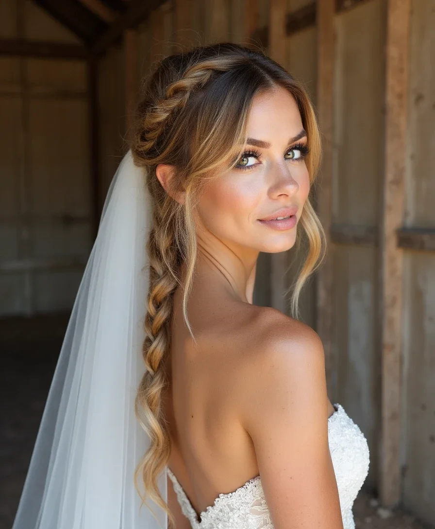 12. Fishtail Braid with a Cathedral Veil