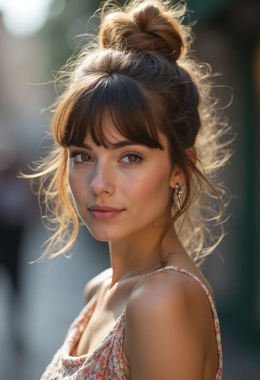 12. Top Knot with Bangs
