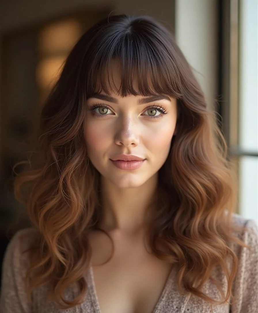 13. Fringe with Soft Curls for Square Faces