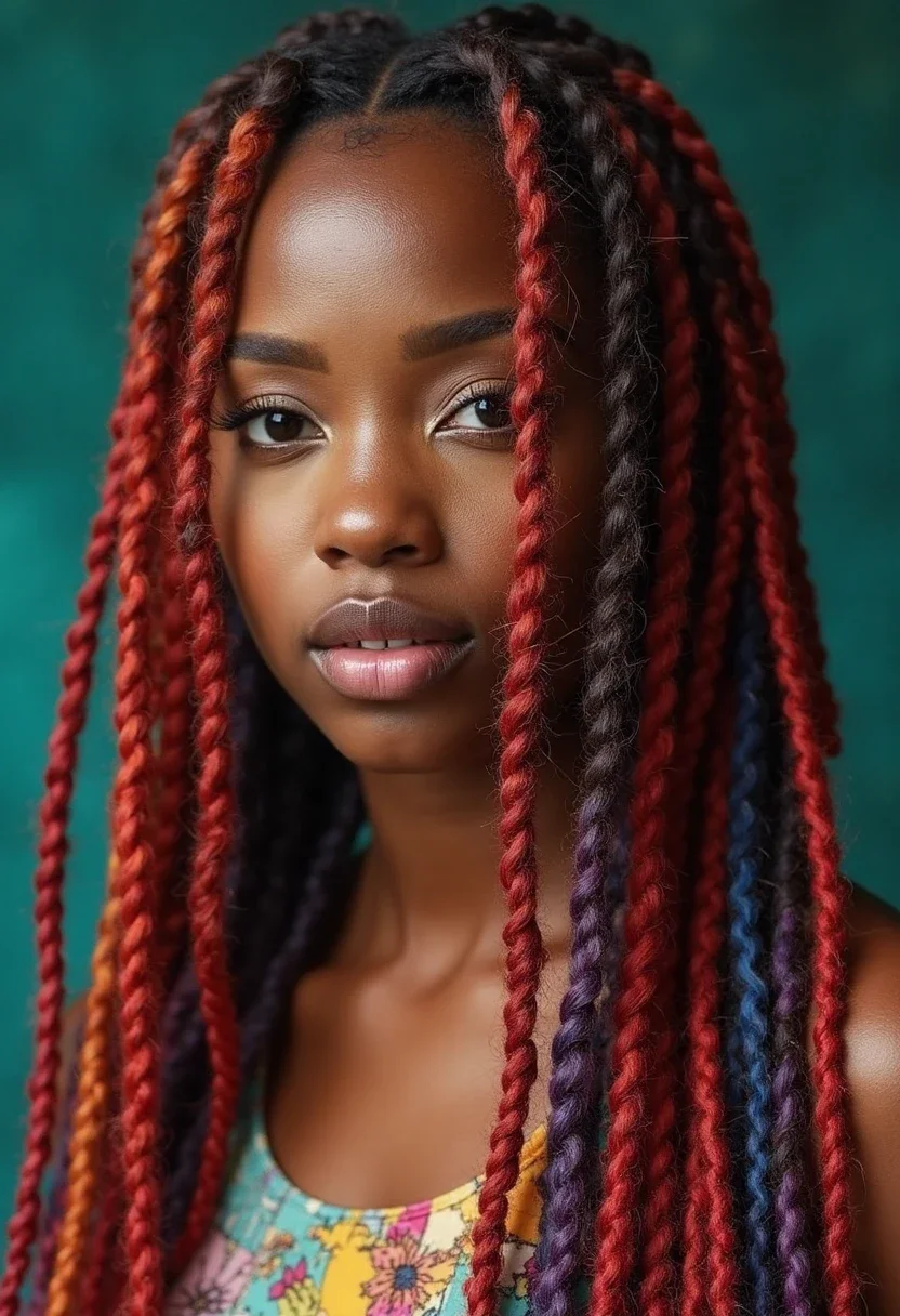 13. Box Braids with Color