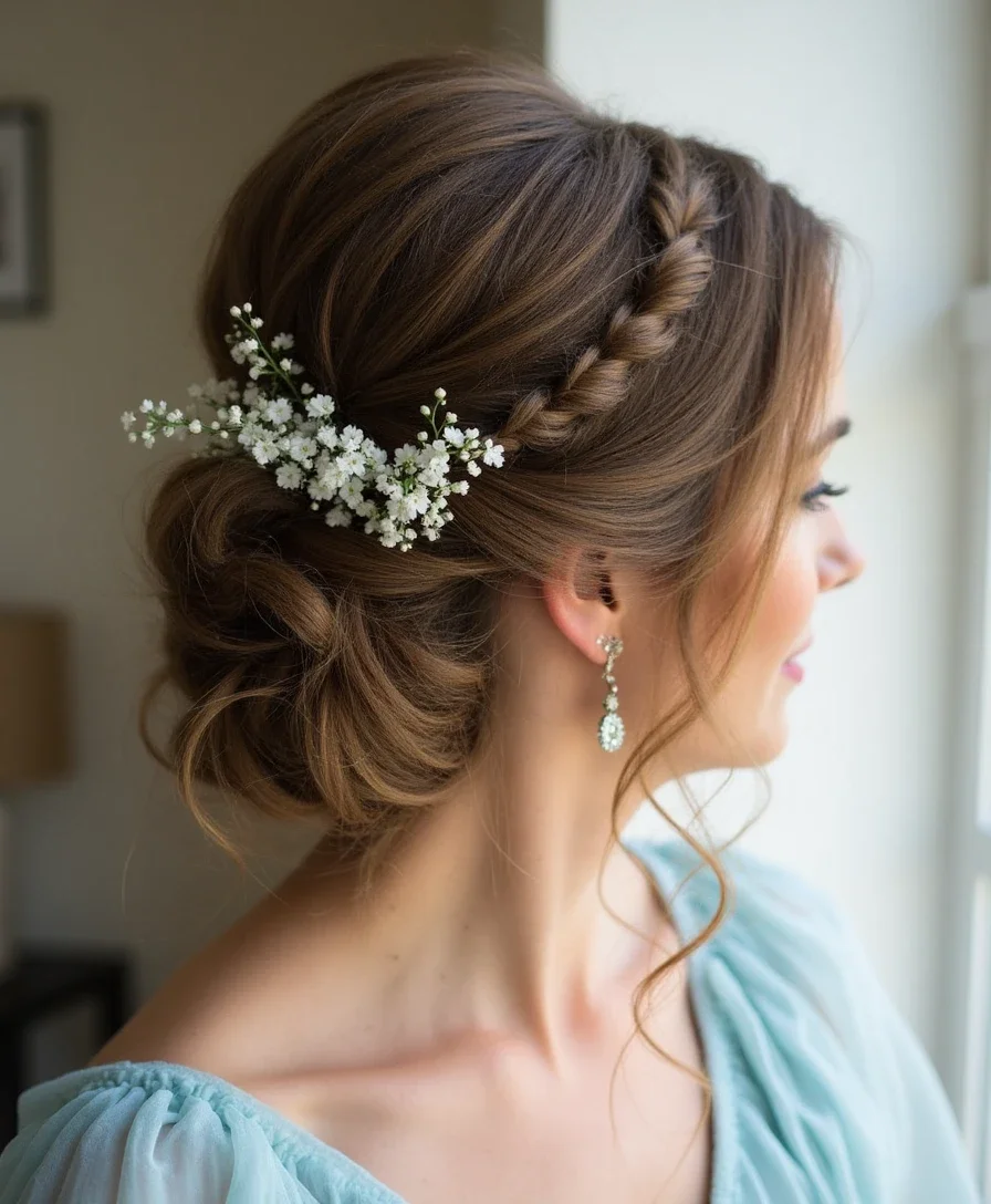 14. Messy Bun with Braided Crown