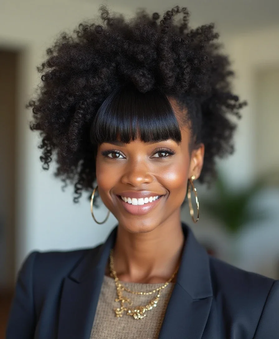 15. Afro Puff with Bangs