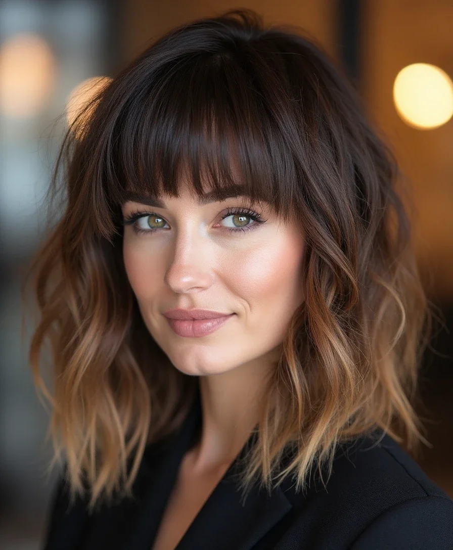 3. Textured Lob with Bangs