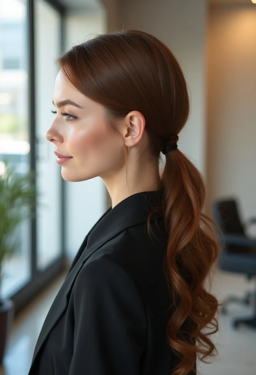 3. Middle Part Low Ponytail