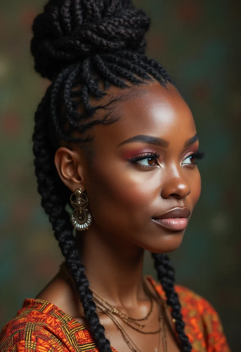 3. Fulani Braids with a Top Knot