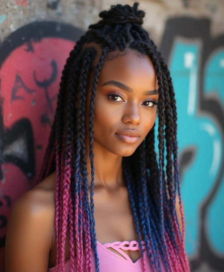 4. Rasta Braids with Color Highlights