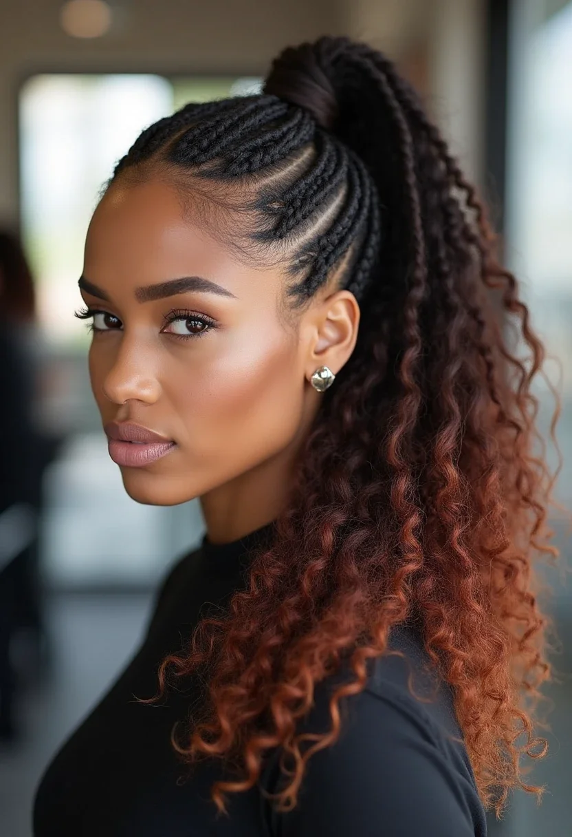 6. Cornrows with Curly Ends