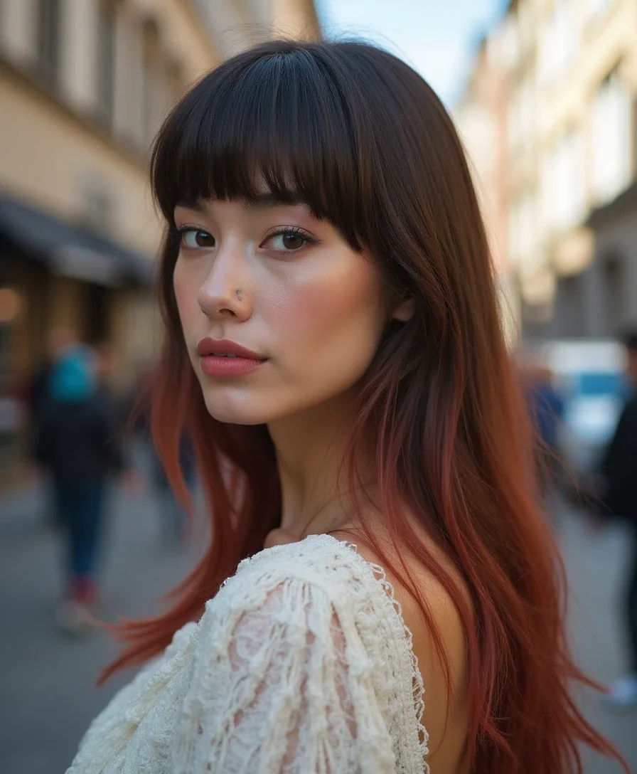 7. Blunt Bangs for Round Faces