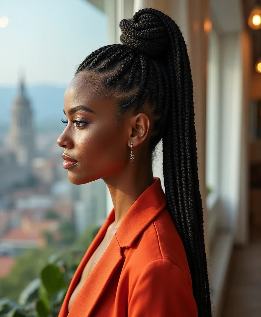 8. Long Rasta Braids with Top Knot
