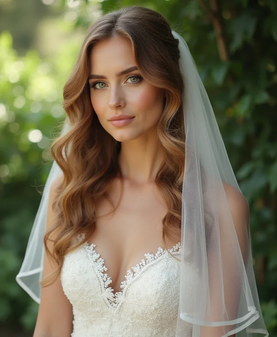 9. Cascading Curls with a Juliet Cap Veil