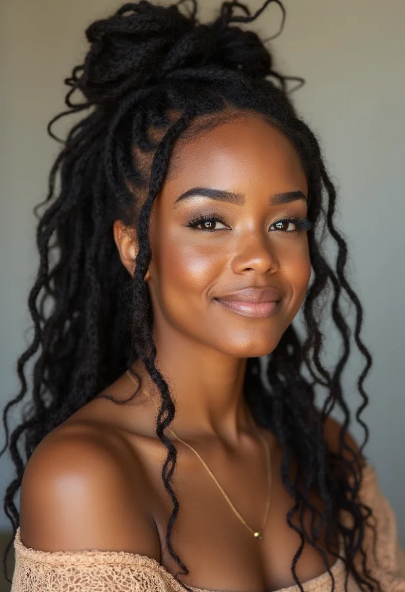 9. Half-Up, Half-Down Faux Locs