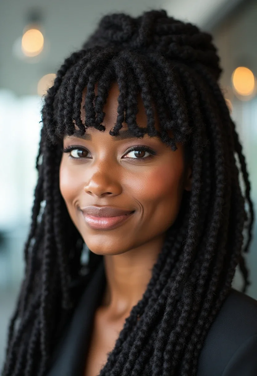 10. Faux Locs with Bangs