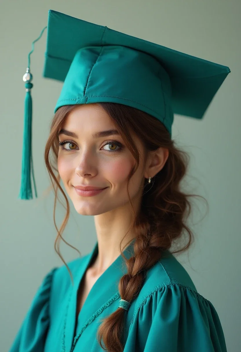 Graduate with a bubble ponytail under a graduation cap.
