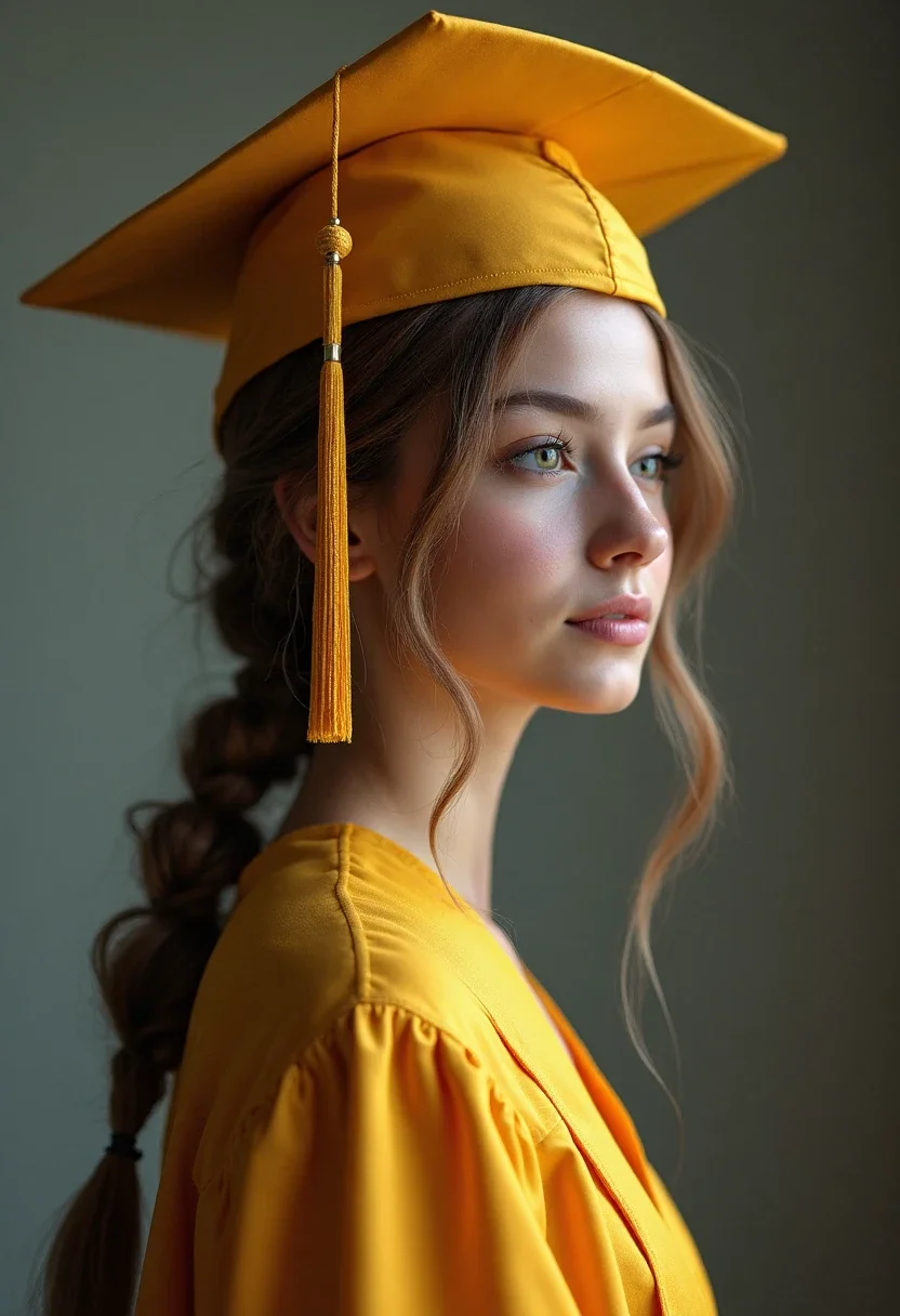 Graduate with a fishtail braid under a graduation cap.