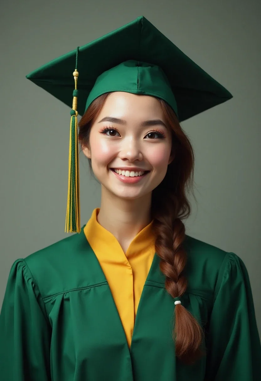 Graduate with a side braid under a graduation cap.