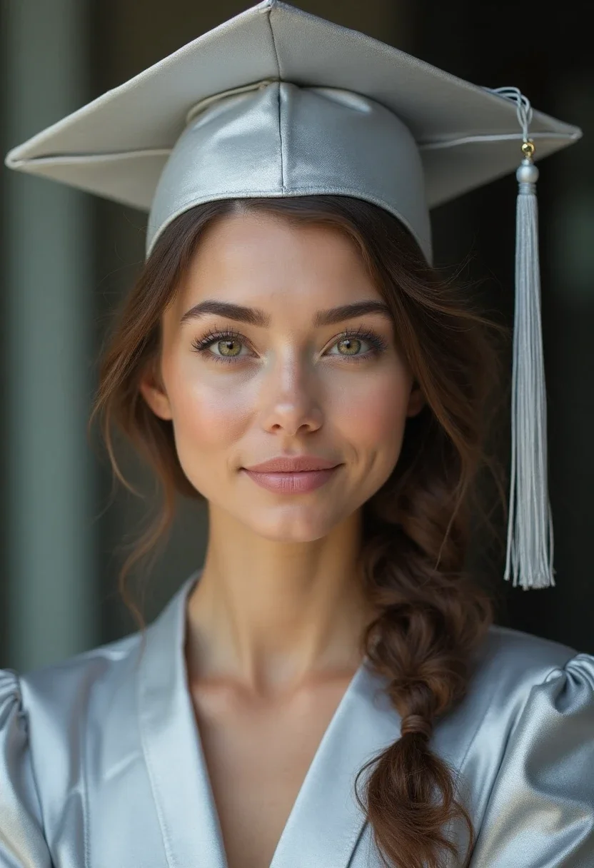 Graduate with a French twist under a graduation cap.