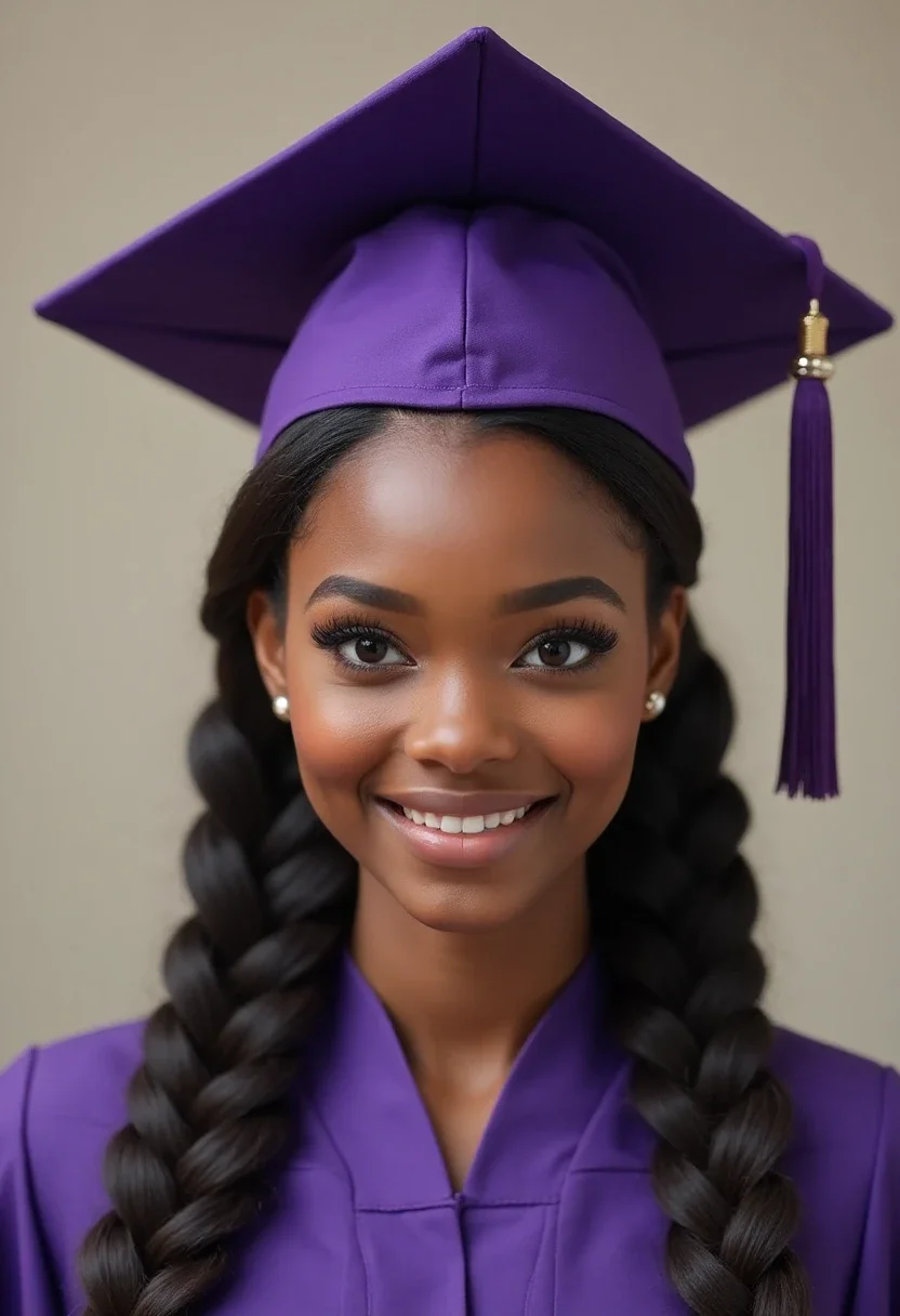 Graduate with a crown braid under a graduation cap.