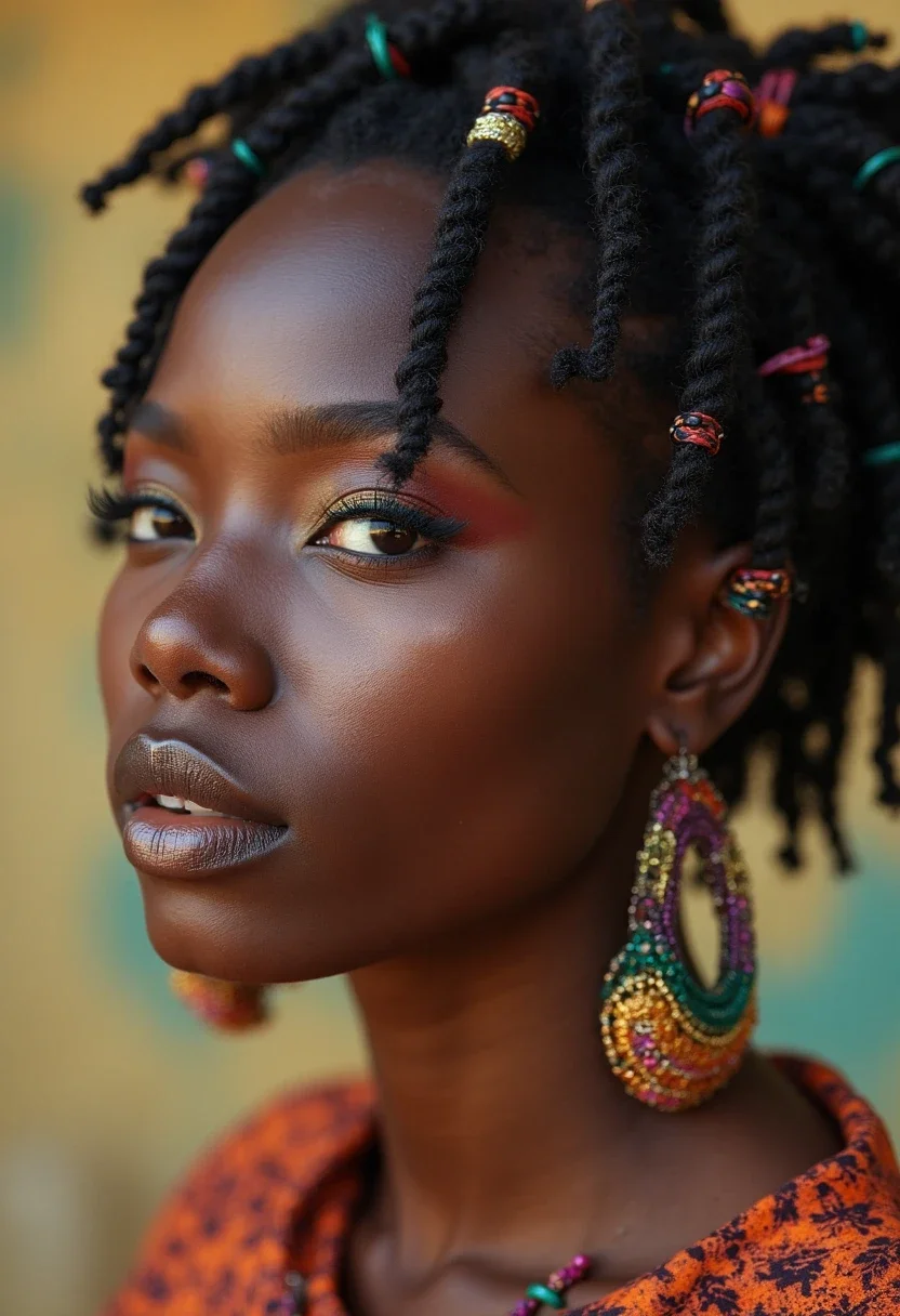 Child with playful Bantu knots, featuring colorful accessories.