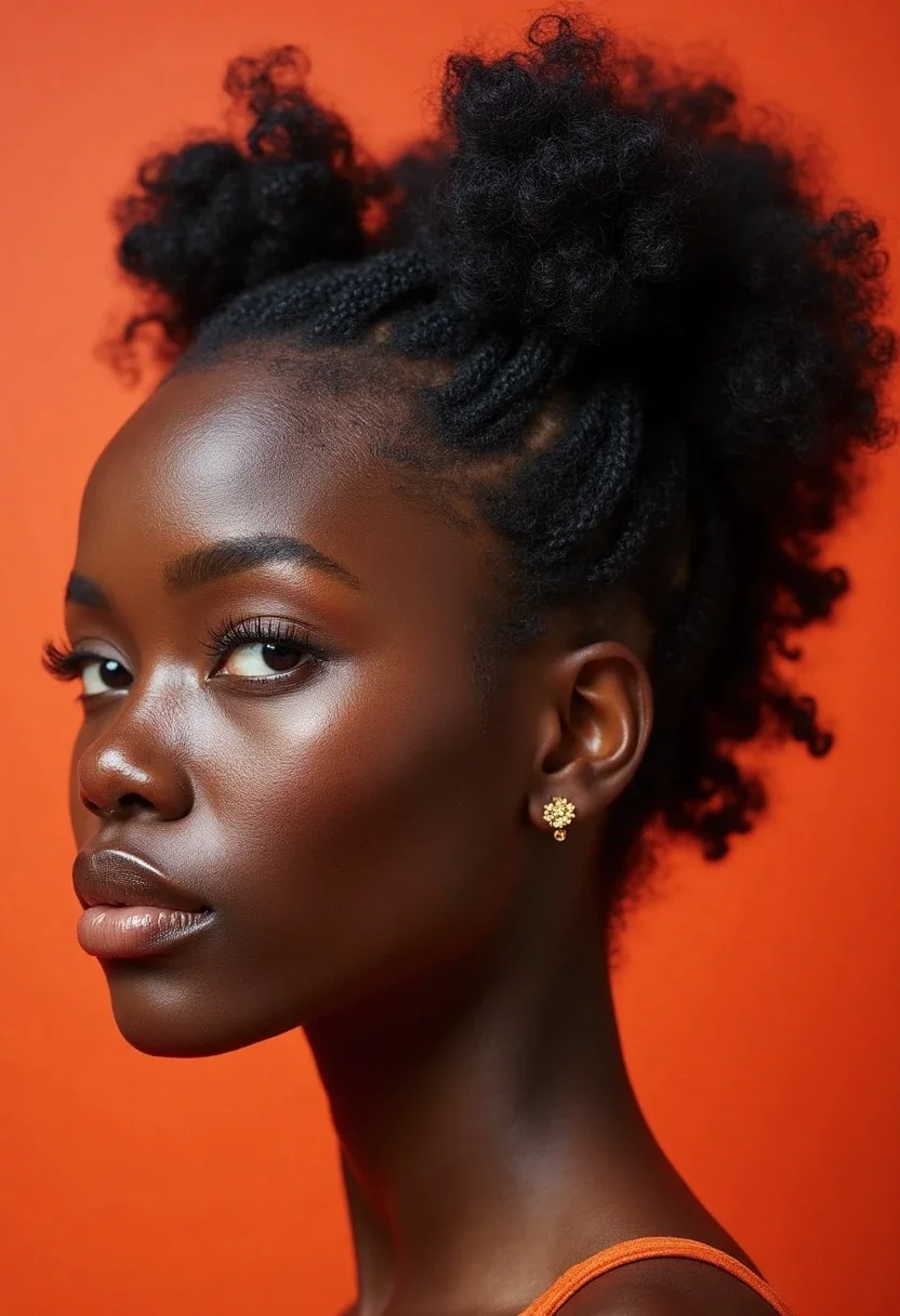 Relaxed hair in Bantu knots, showcasing smoothness and volume.