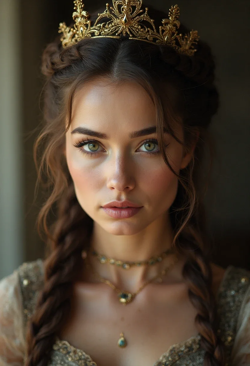 Woman with a braided crown that complements her square face